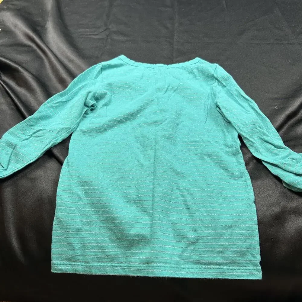 Gap Kids Girls Teal & Silver Striped Long Sleeve Shirt Size S Half Button-Up Top